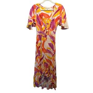Abel The Label Anthropologie Swish Hi Low Orange Yellow Maxi Dress Size XS